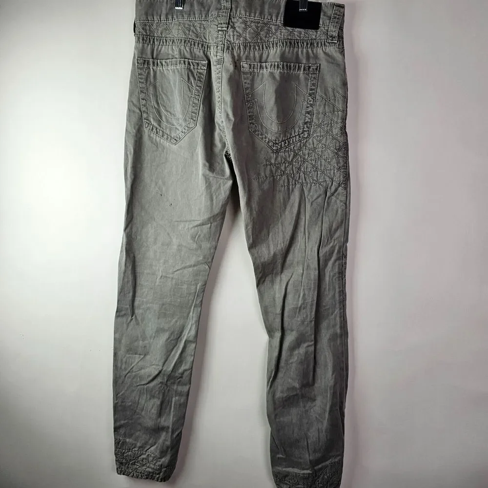 True Religion Dean Geo Quilted Gray Chino Straight Leg Jeans Pants Size 32 Taper